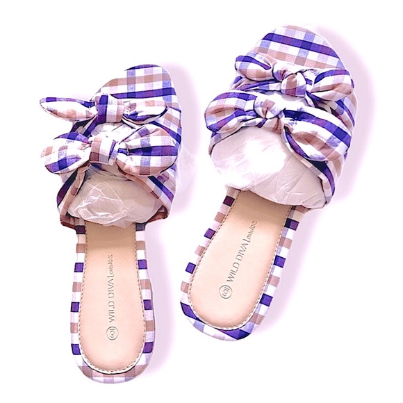 ✌🏼 #244 Cute Double Bow Gingham Plaid Sandals - Picture 13 of 14